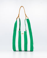 Green & White Vertical Stripe Shopper