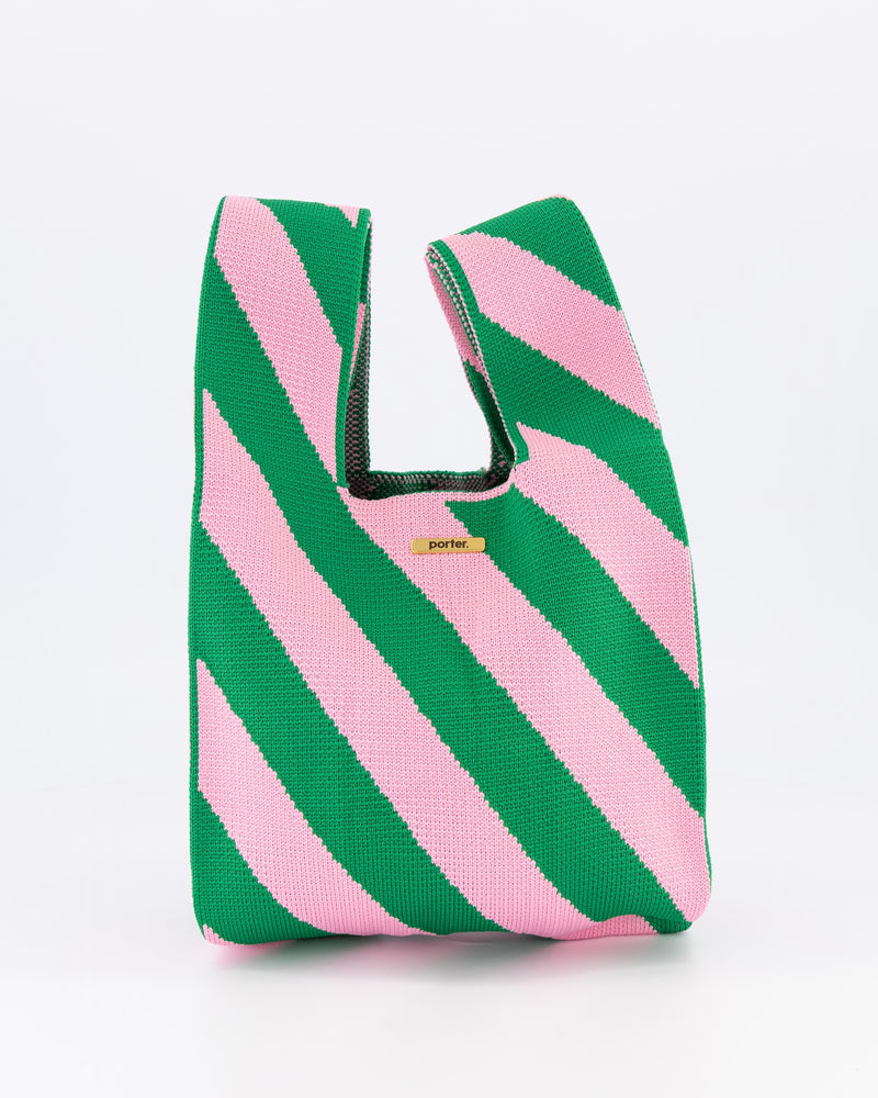 Green & Pink Diagonal Stripe Mini Shopper