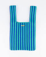 Green & Navy Thin Vertical Stripe Mini Shopper