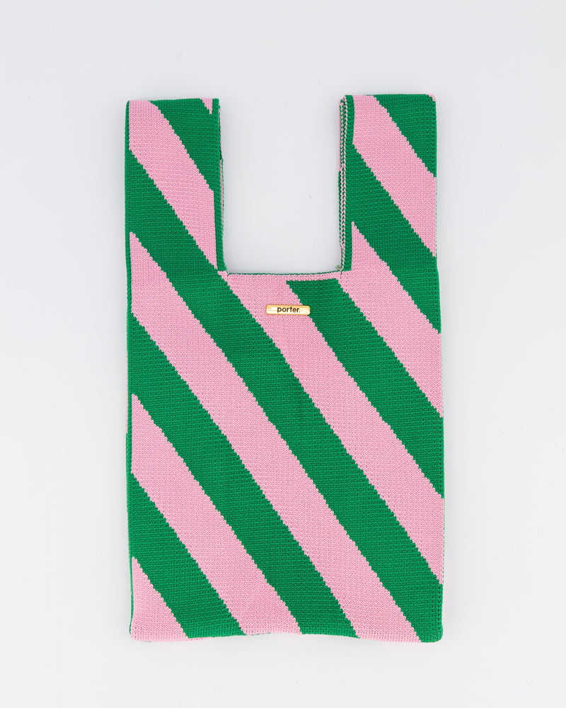Green & Pink Diagonal Stripe Mini Shopper