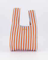 Coral & Light Blue Thin Vertical Stripe Mini Shopper