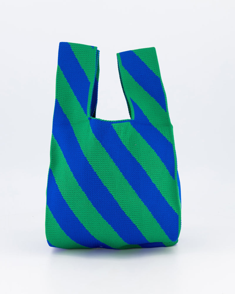 Green & Navy Diagonal Stripe Mini Shopper