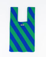 Green & Navy Diagonal Stripe Mini Shopper