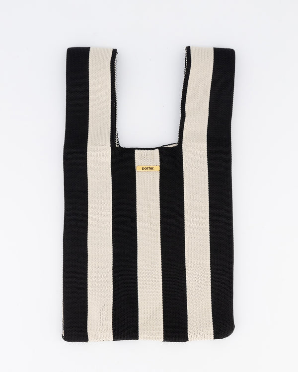 Black & Ivory Striped Mini Shopper