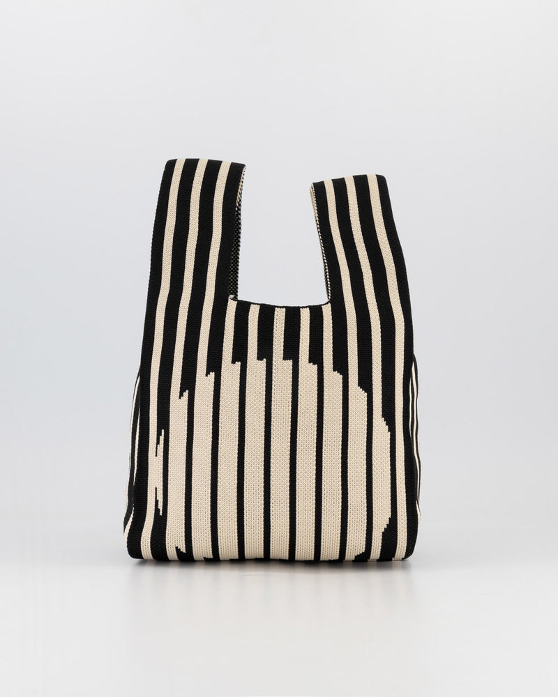 Black & Stone Thin Stripe with Circle Detail Mini Shopper