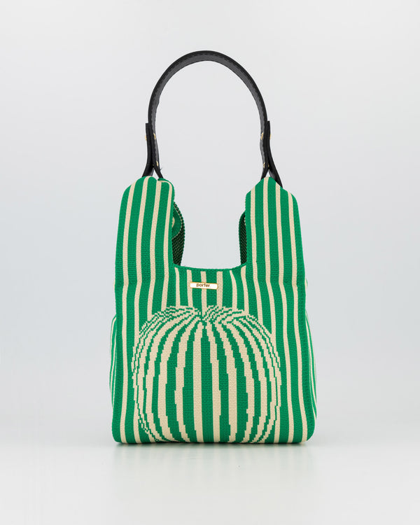 Green & Stone Thin Stripe with Circle Detail Mini Shopper