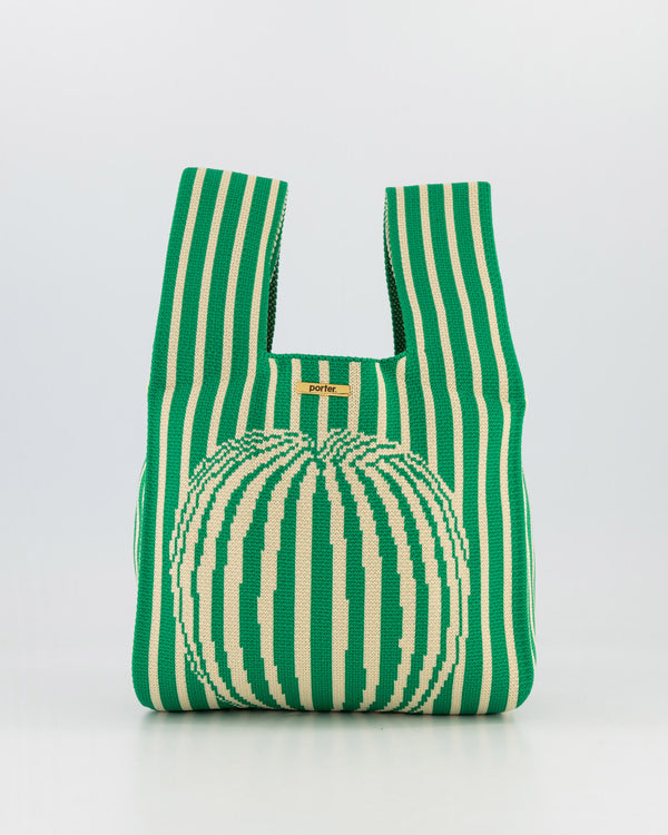 Green & Stone Thin Stripe with Circle Detail Mini Shopper