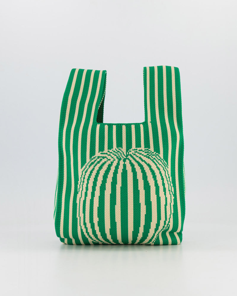 Green & Stone Thin Stripe with Circle Detail Mini Shopper