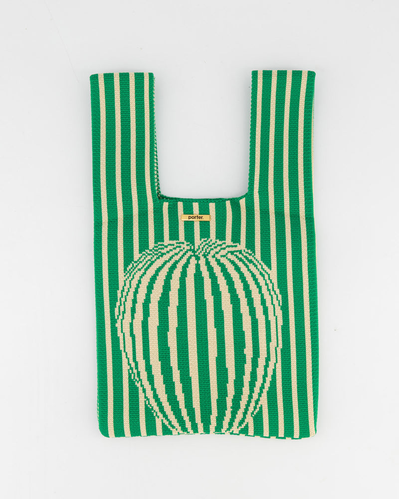 Green & Stone Thin Stripe with Circle Detail Mini Shopper