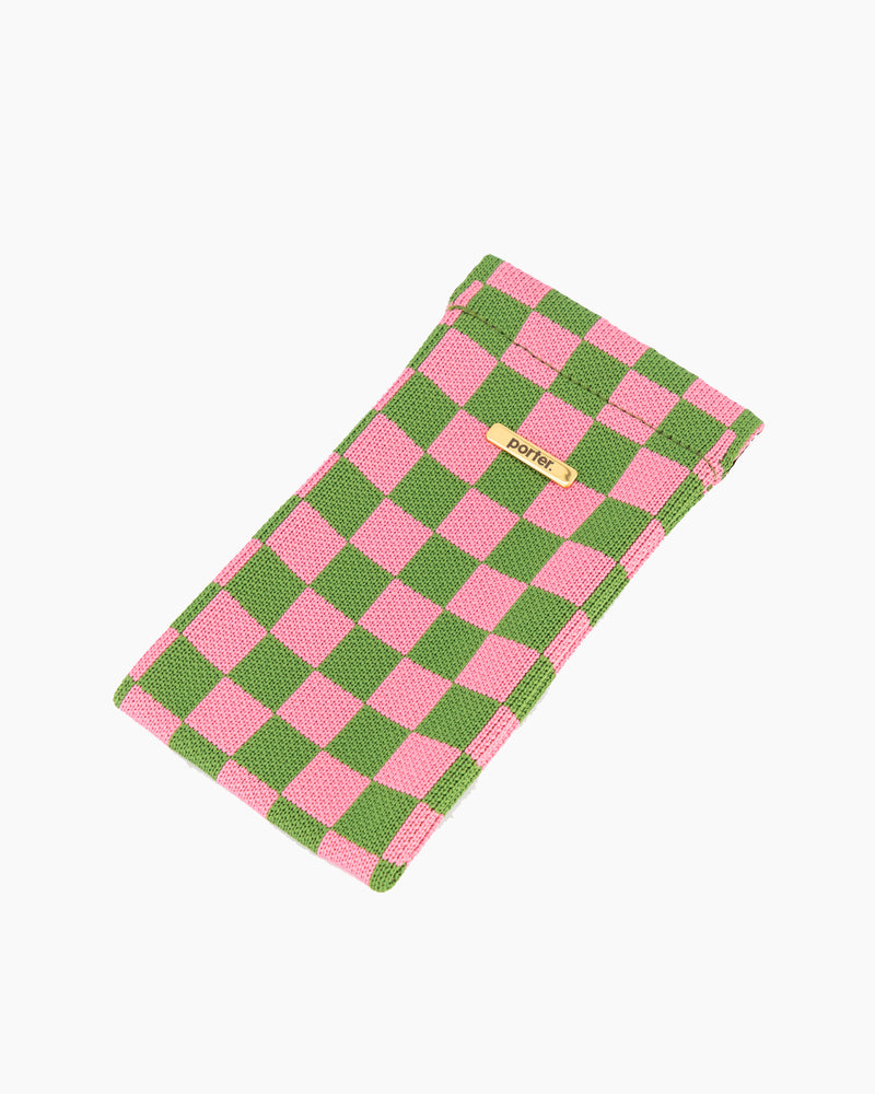 Sunglass Case in Green & Pink Check