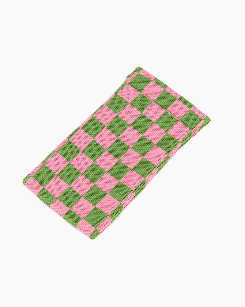 Sunglass Case in Green & Pink Check