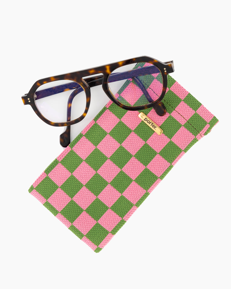 Sunglass Case in Green & Pink Check