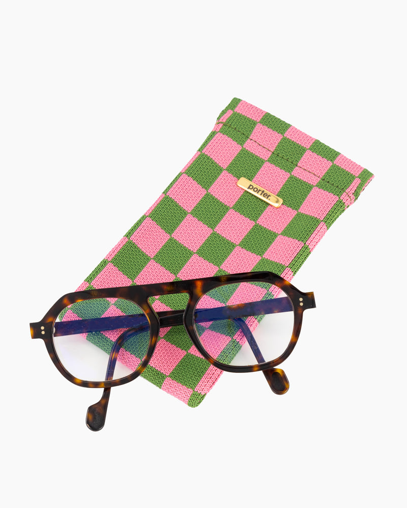 Sunglass Case in Green & Pink Check