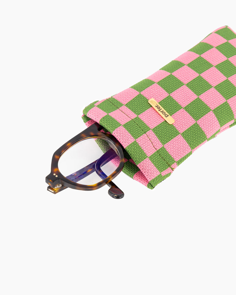 Sunglass Case in Green & Pink Check