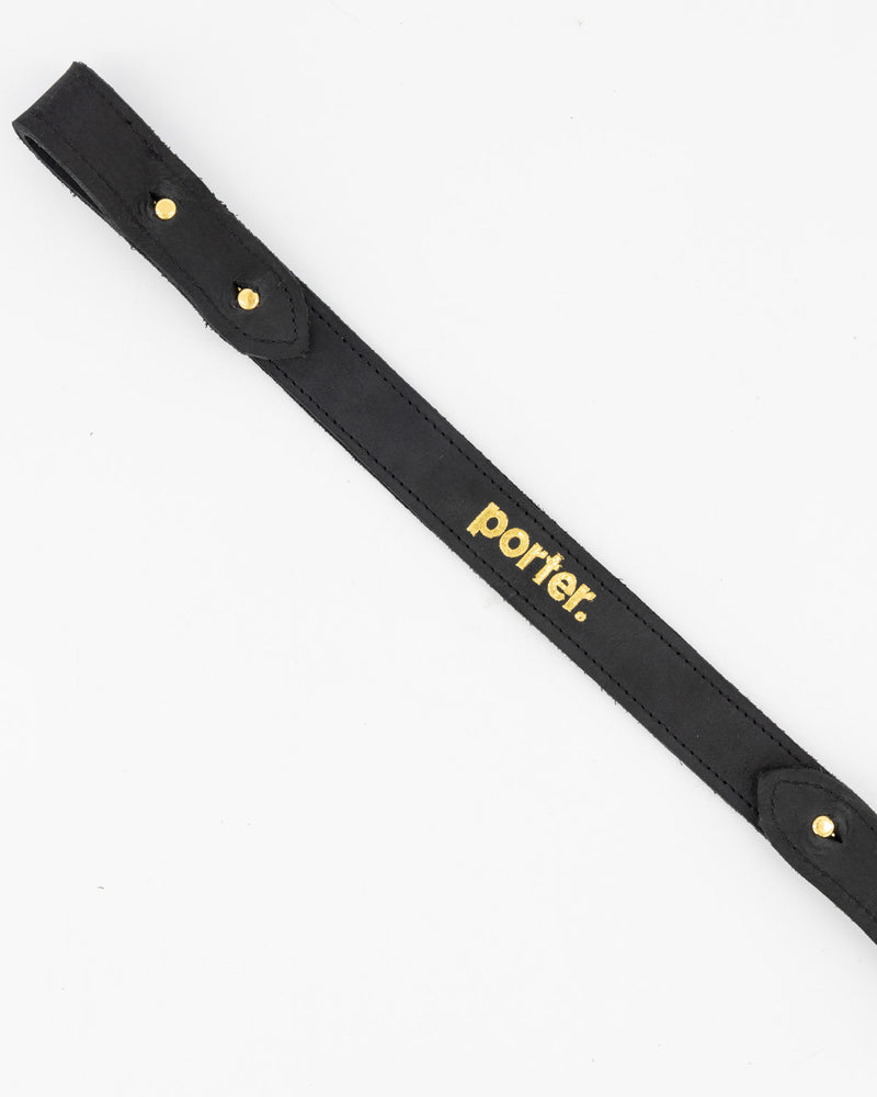 Short Leather Strap in Matte Black with Gold Embossing