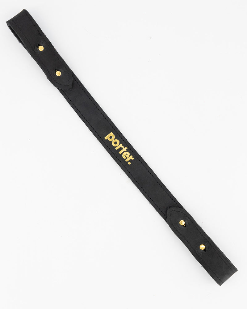 Short Leather Strap in Matte Black with Gold Embossing