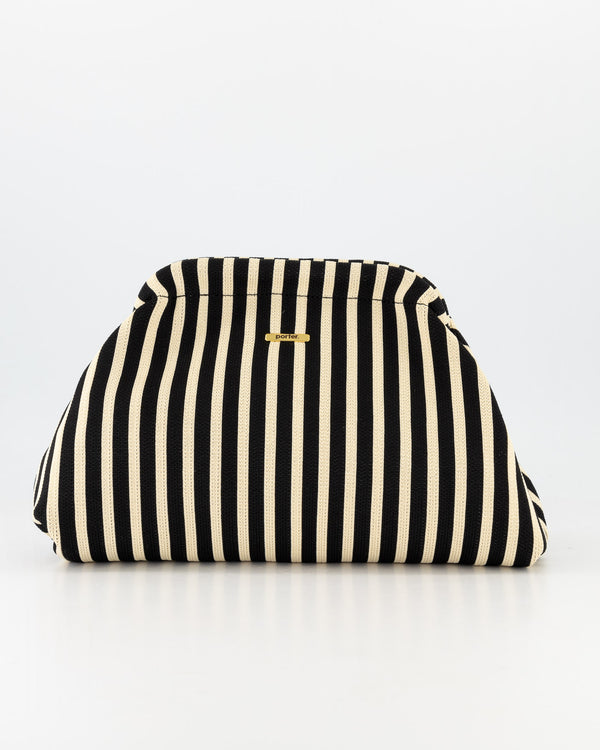 Black & Stone Thin Vertical Striped Clutch