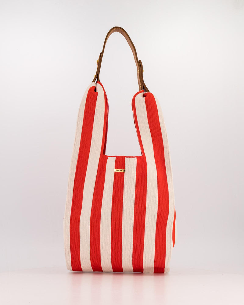 Red & Milk Striped Maxi Shopper