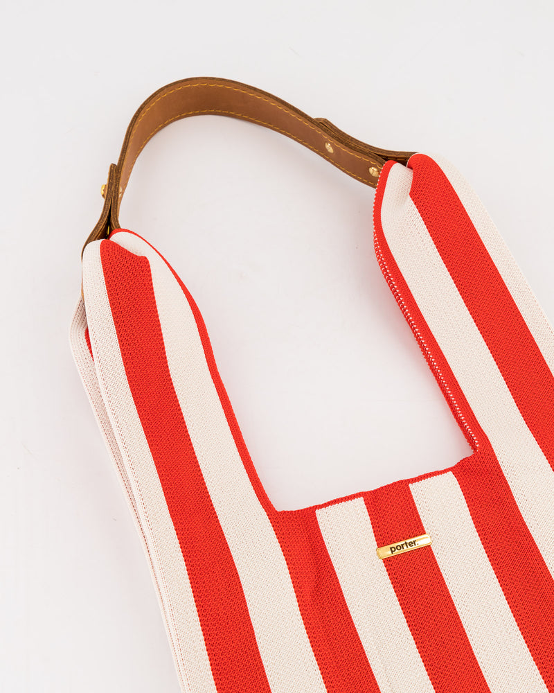 Red & Milk Striped Maxi Shopper