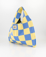 Butter Yellow & Blue Large Check Hobo Shopper with Rubber Badge