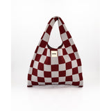 Burgundy & Grey Check Hobo Shopper