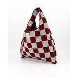Burgundy & Grey Check Hobo Shopper