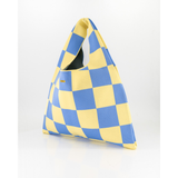 Butter Yellow & Blue Large Check Hobo Shopper with Name Plate