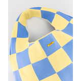 Butter Yellow & Blue Large Check Hobo Shopper with Name Plate
