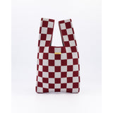 Burgundy & Grey Check Mini Shopper