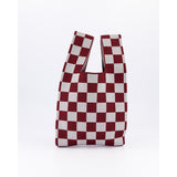Burgundy & Grey Check Mini Shopper