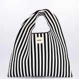 Black & Milk Thin Vertical Stripe Hobo Shopper
