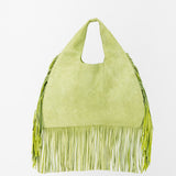 Lime Suede Fringe Leather Hobo