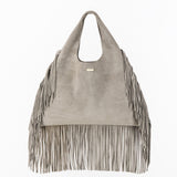 Sky Grey Suede Fringe Leather Hobo
