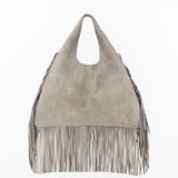 Sky Grey Suede Fringe Leather Hobo