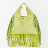 Lime Suede Fringe Leather Hobo