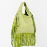 Lime Suede Fringe Leather Hobo