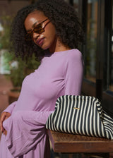 Black & Milk Thin Vertical Striped Clutch