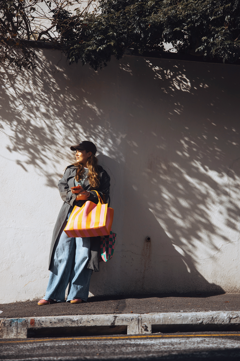 Orange & Pink Striped Tote