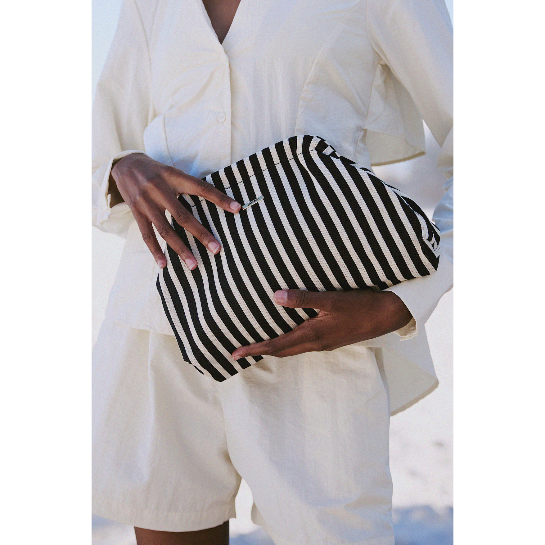 White Striped Backstrap Clutch
