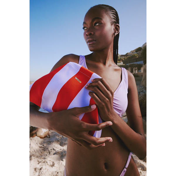 Lilac & Red Striped Clutch