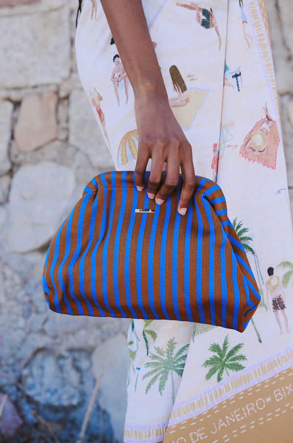 Navy & Brown Thin Vertical Striped Clutch