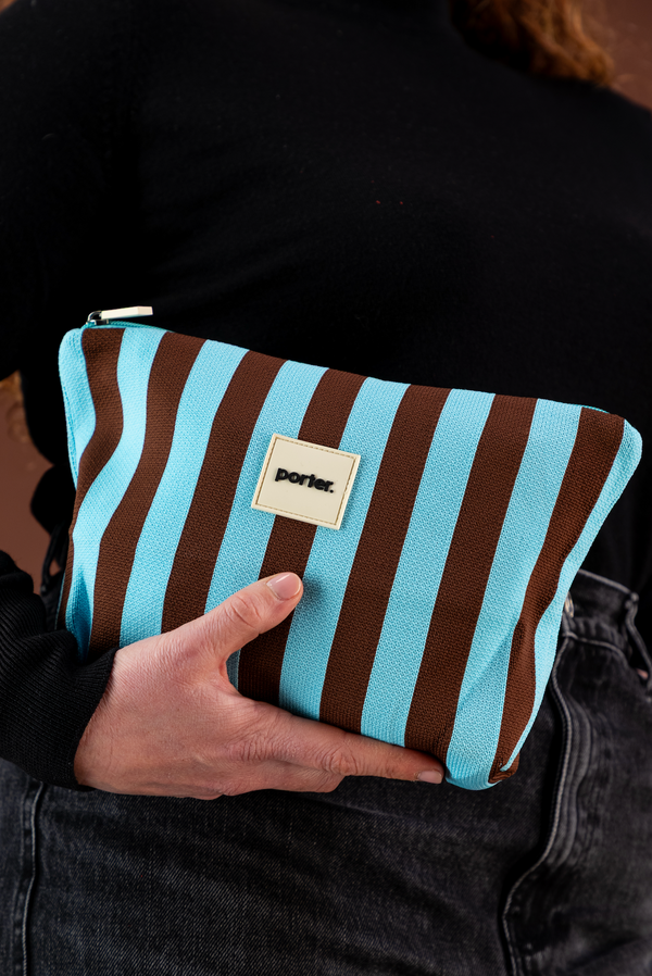 Brown & Baby Blue Vanity Pouch