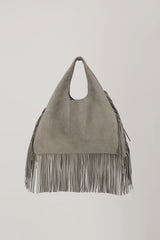 Sky Grey Suede Fringe Leather Hobo