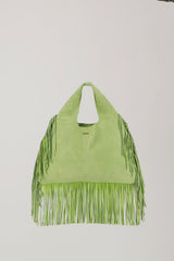 Lime Suede Fringe Leather Hobo