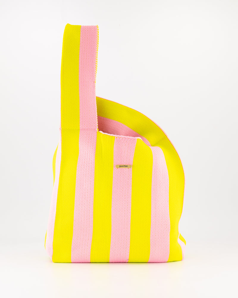 Yellow & Pink Vertical Stripe Shopper