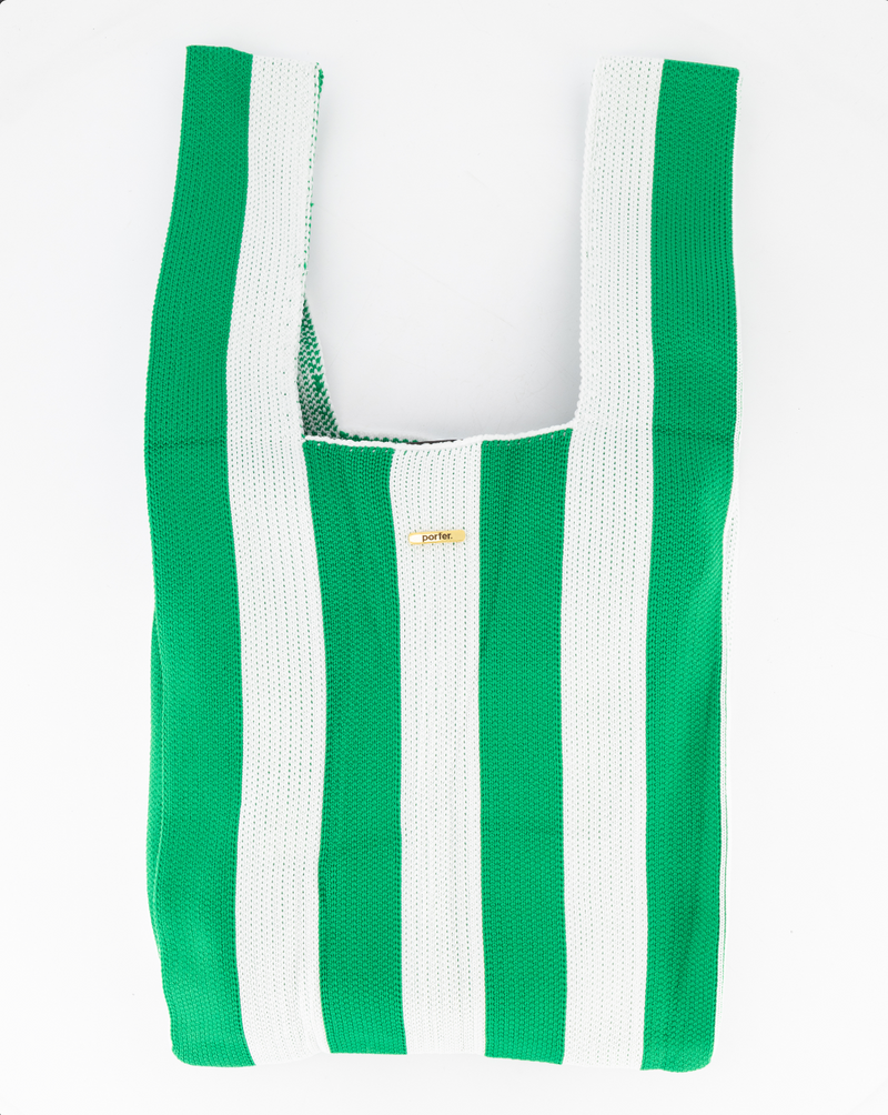 Green & White Vertical Stripe Shopper